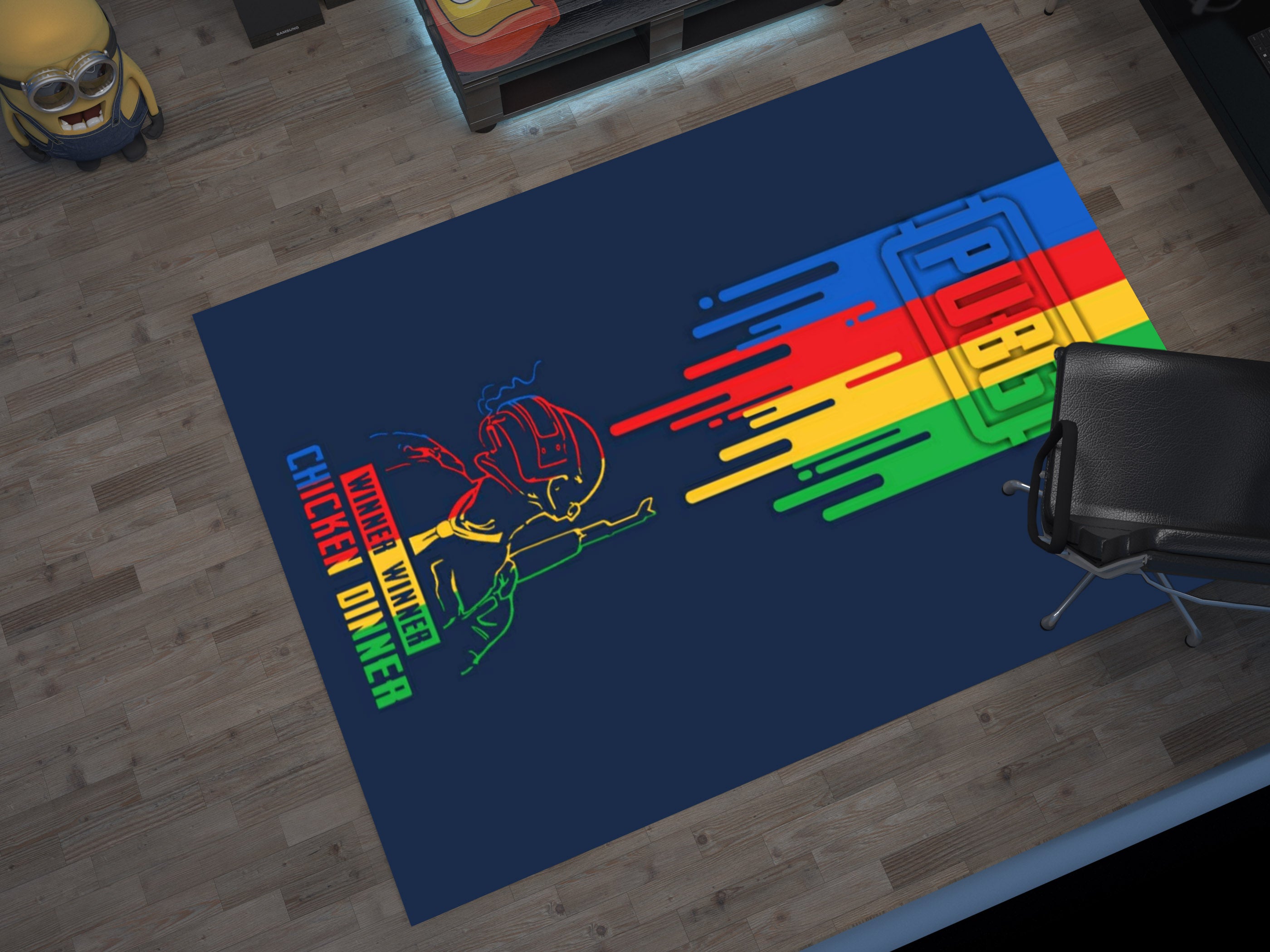PUBG Winner Winner Chicken Dinner Custom Rug – Gamer Room Decor for Battle Royale Fans, Gaming Room Carpet