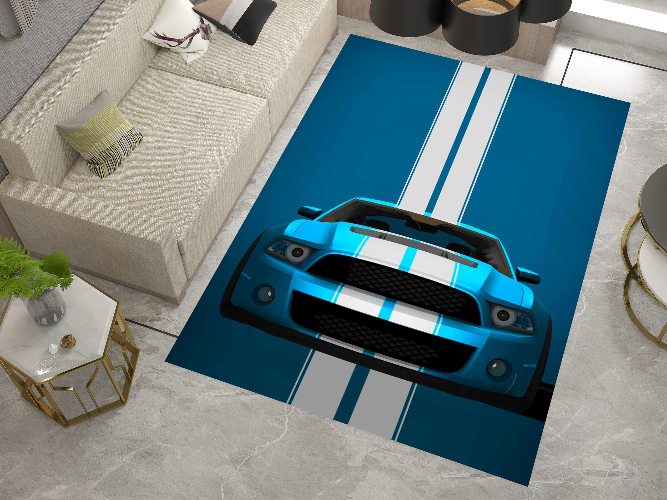 Mustang Car Rug, Ford Racing Inspired Carpet, Garage Rug, Ford Car Decoration