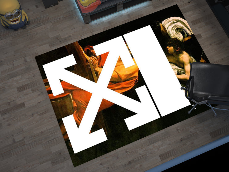 Off-White Art-Inspired Custom Rug – Bold Design for Fashion and Art Lovers, Designer Brand Carpet
