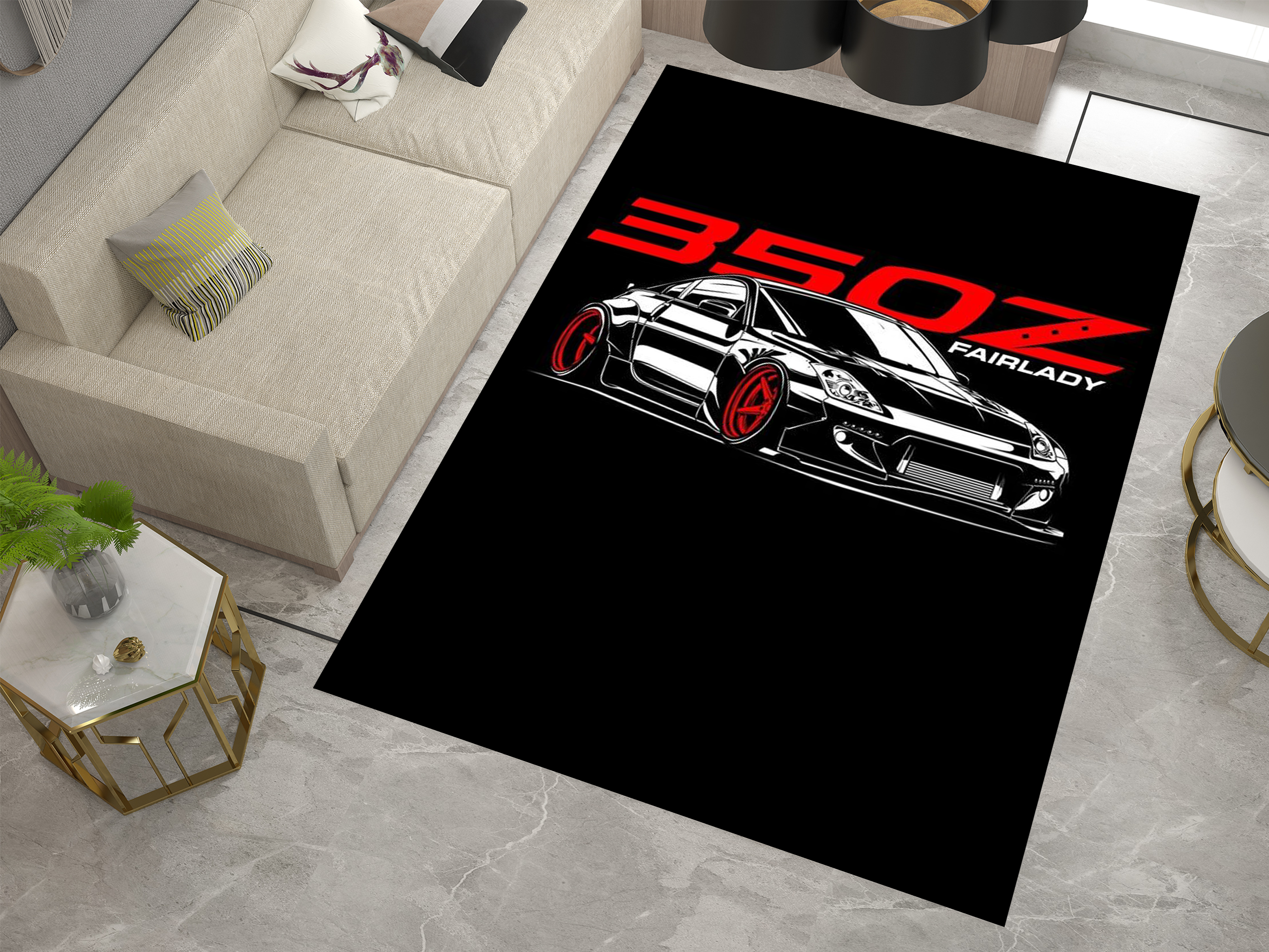 Nissan 350Z GTR Car Rug, Racing Inspired Carpet, Garage Rug