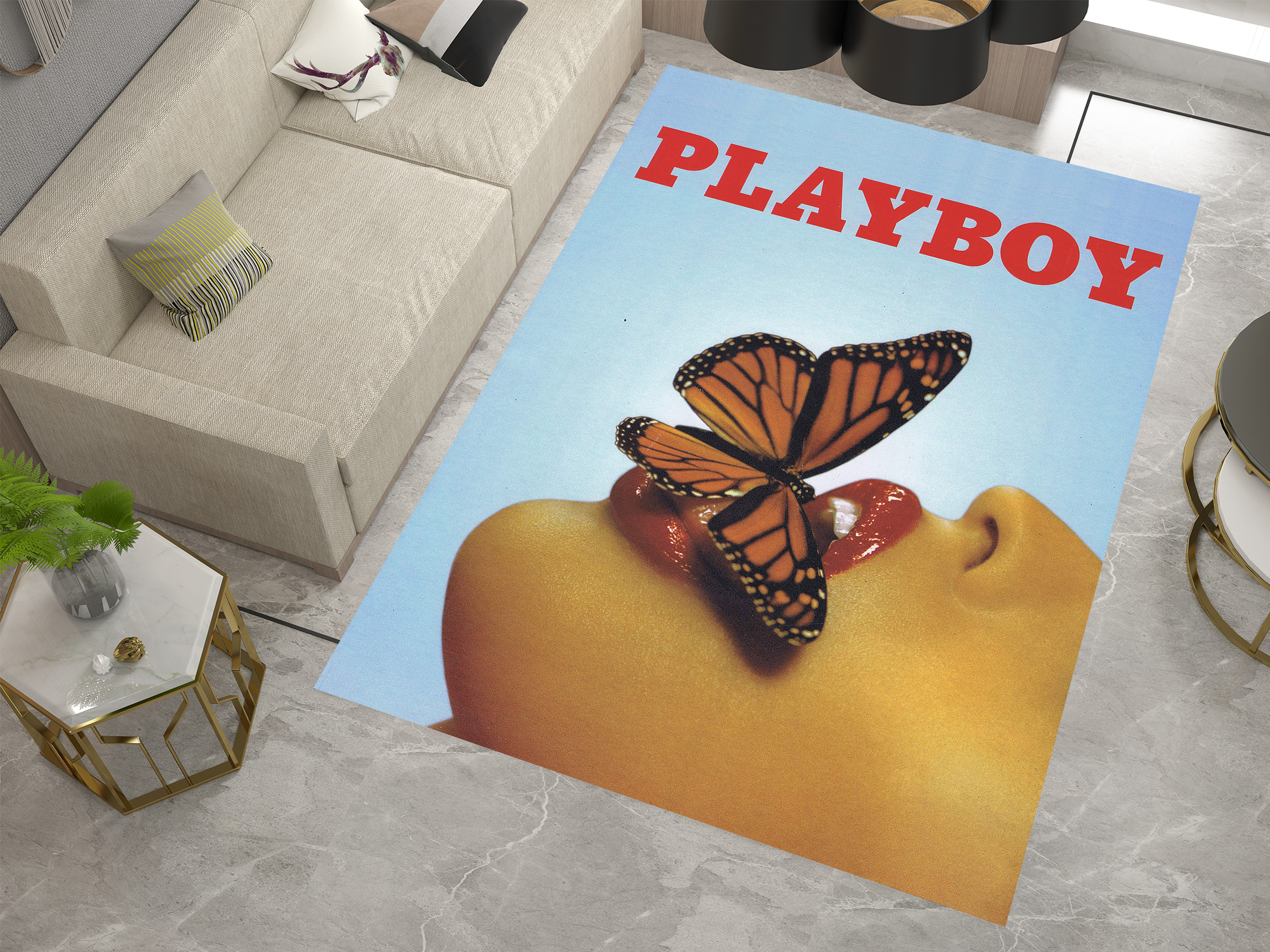 Playboy Vintage Butterfly Lips Rug - Bold and Artistic Custom Home Décor Carpet
