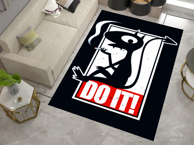 Do It! Smoking Cartoon Devil Rug - Edgy and Bold Custom Design