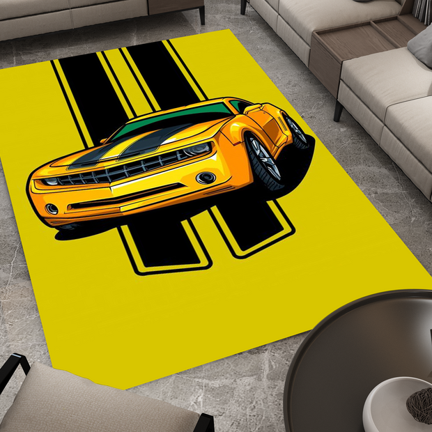 Chevrolet Camaro Muscle Car Rug, American Chevy Garage Decor, Bold Automotive Carpet