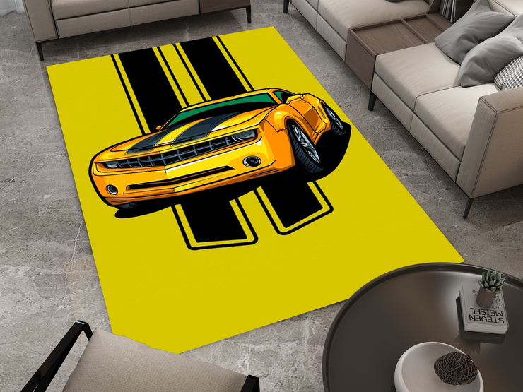 Chevrolet Camaro Muscle Car Rug, American Chevy Garage Decor, Bold Automotive Carpet
