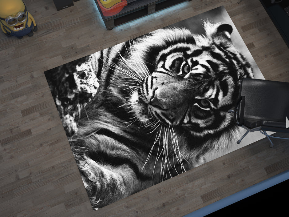 Eye of the Tiger Rug, Vivid Tiger Eyes Carpet, Wild Animal Art, Survivor Jungle-Inspired Carpet