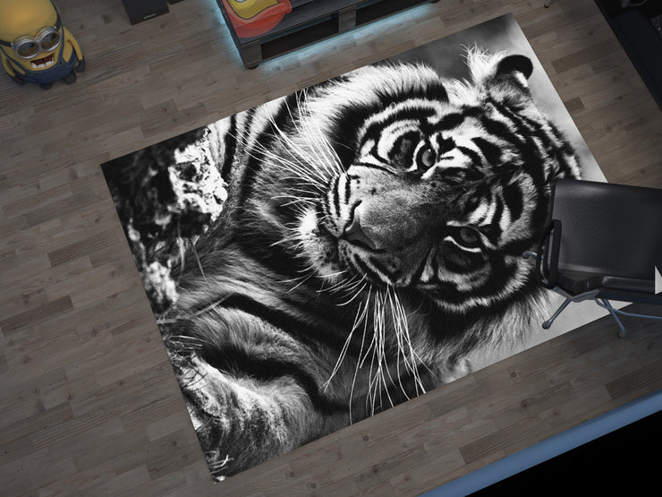 Eye of the Tiger Rug, Vivid Tiger Eyes Carpet, Wild Animal Art, Survivor Jungle-Inspired Carpet