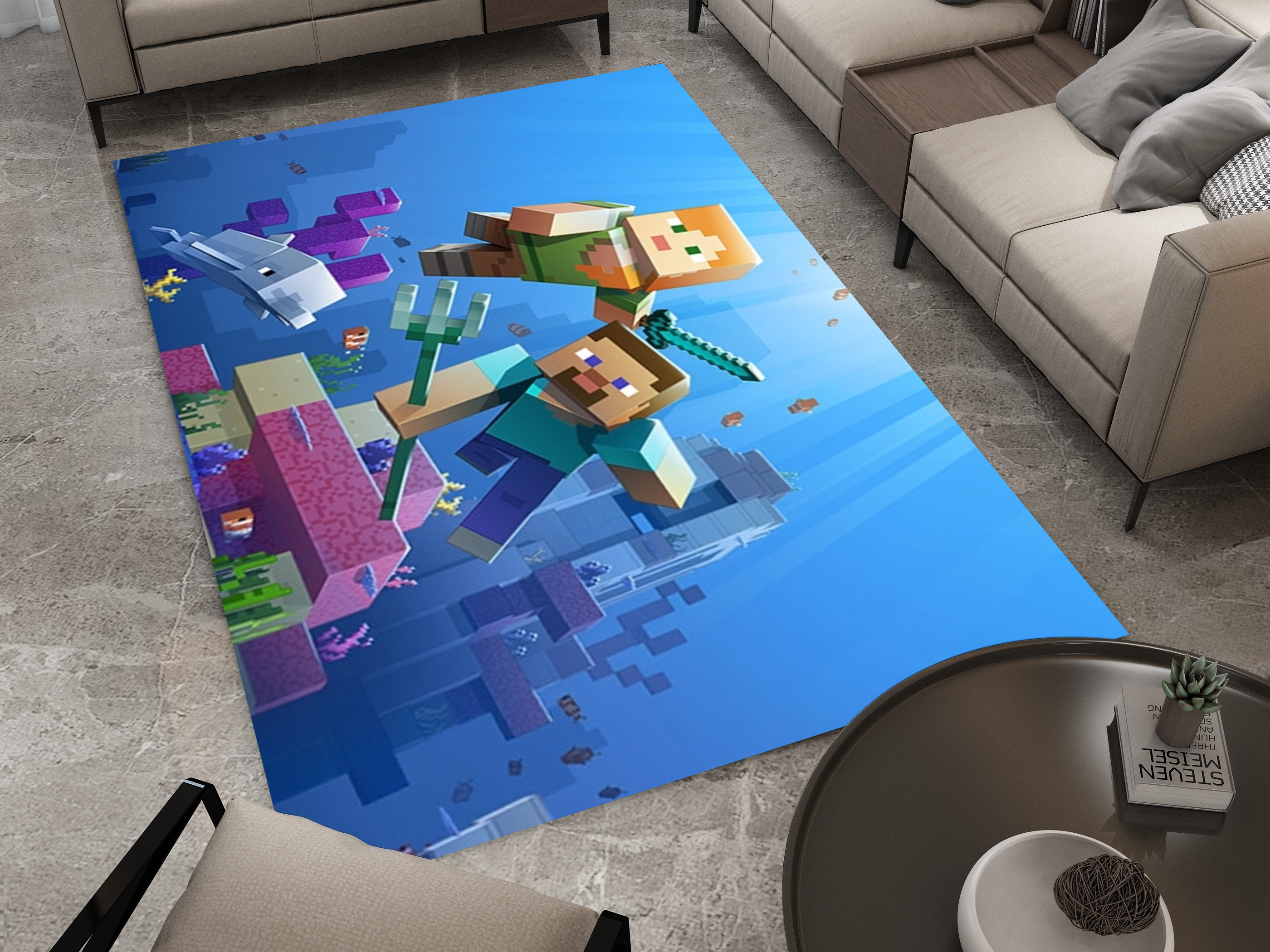 Minecraft Ocean Adventure Custom Rug – Dive into Underwater Exploration, Gamer Carpet