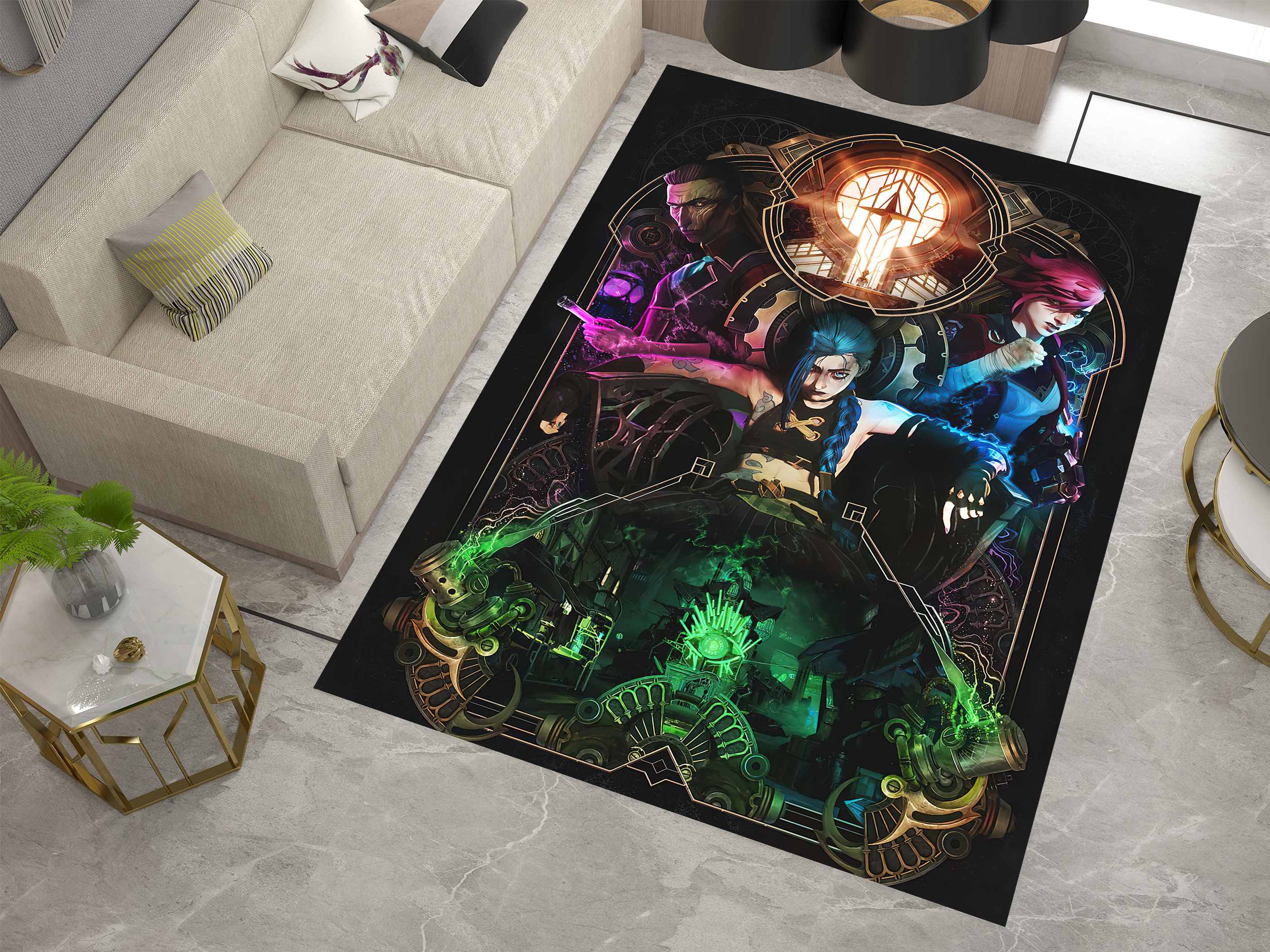 Arcane Jinx Vi Rug, League of Legends Carpet, Gamer Rug Decoration