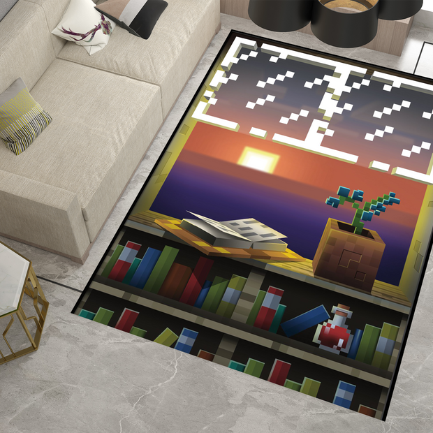 Minecraft Sunset Rug - Cozy Pixelated Design for Gamers Carpet, Gamer Room Decoration
