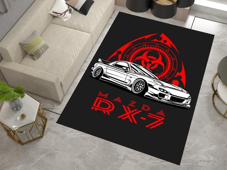 Mazda RX-7 Car Rug, Racing Inspired Carpet, Garage Rug
