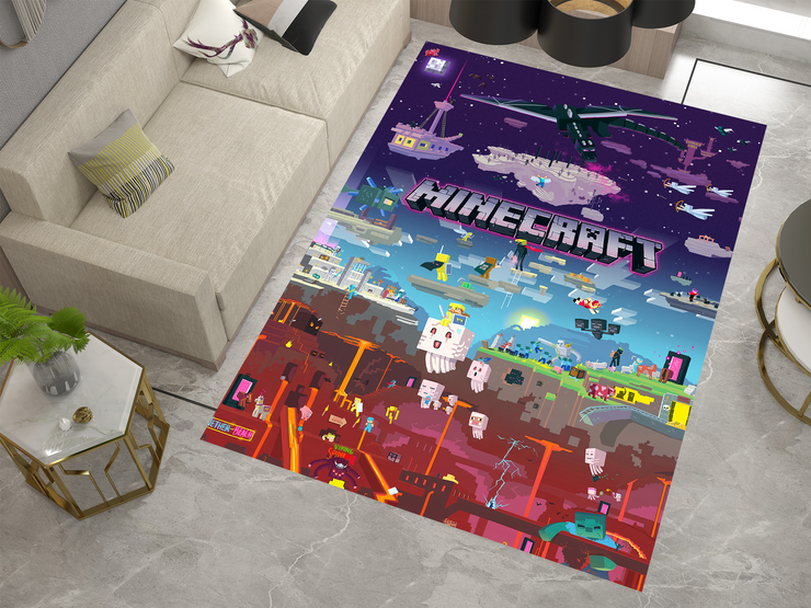 Minecraft Nether to End Themed Custom Rug – Perfect for Gaming Rooms