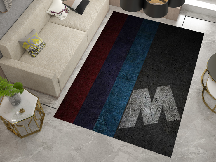BMW Car Rug, Racing Inspired Carpet, Garage Rug