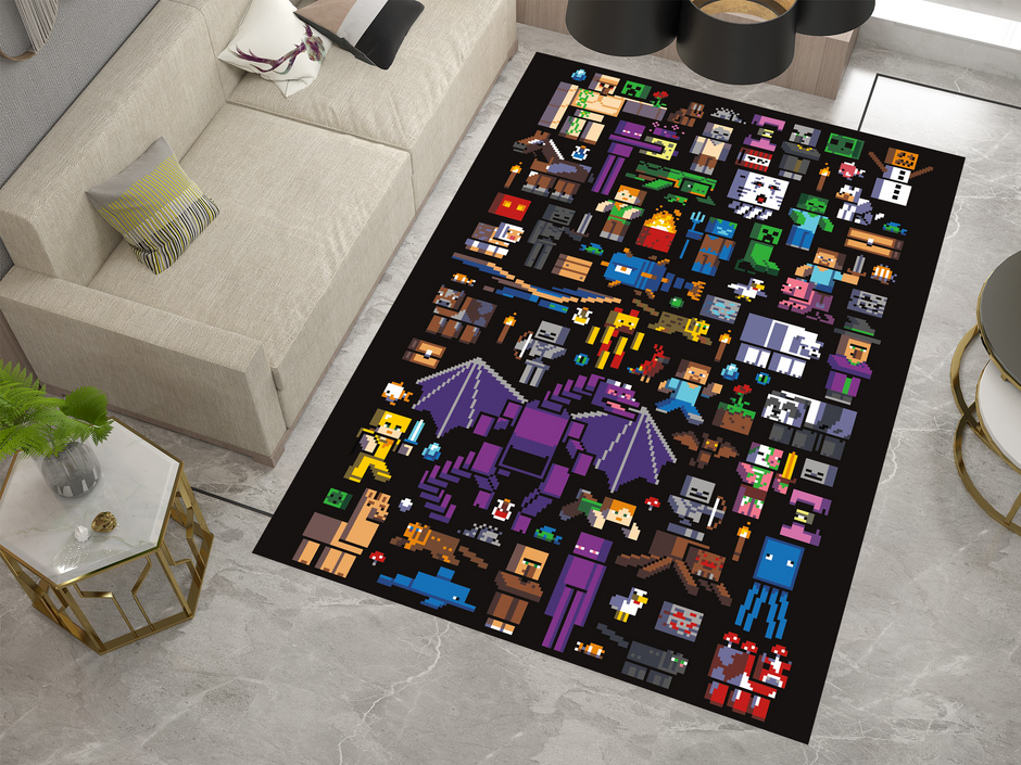 Pixelated Minecraft Characters Custom Rug – Gaming Decor for Fans, Gamer Carpet