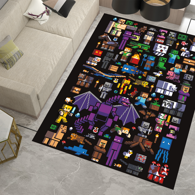 Pixelated Minecraft Characters Custom Rug – Gaming Decor for Fans, Gamer Carpet