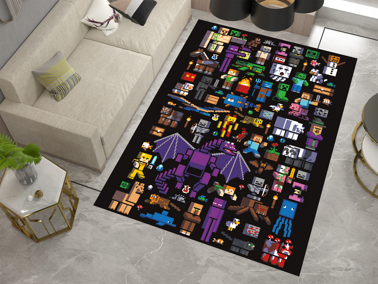 Pixelated Minecraft Characters Custom Rug – Gaming Decor for Fans, Gamer Carpet
