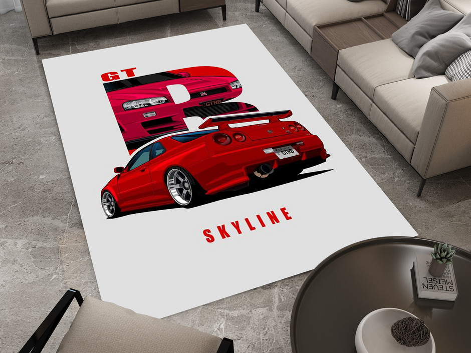 Nissan Skyline GTR Car Rug, Racing Inspired Carpet, Garage Rug