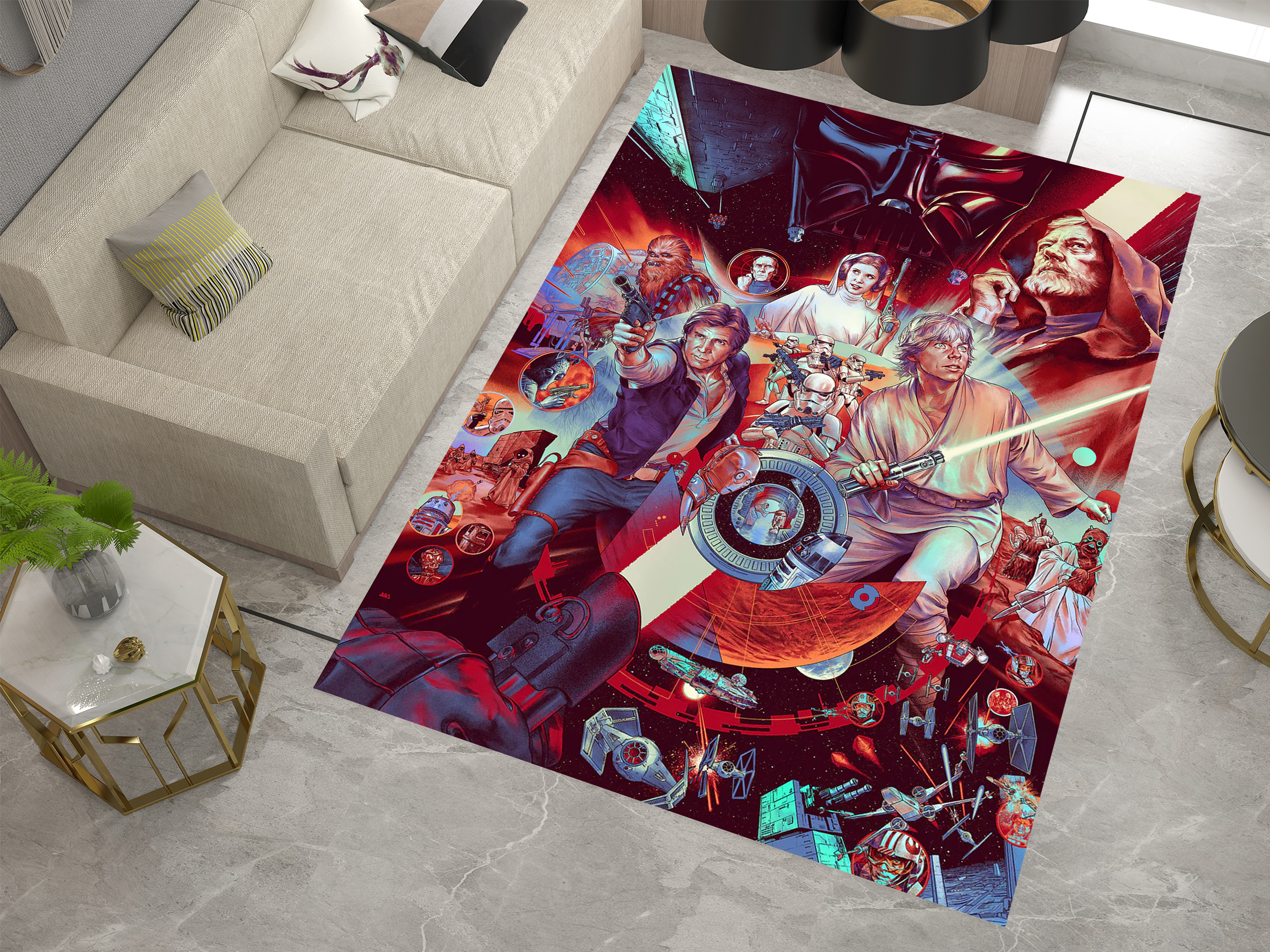 Star Wars Classic Rug, Epic Battle Scene Carpet, Galactic Home Decor
