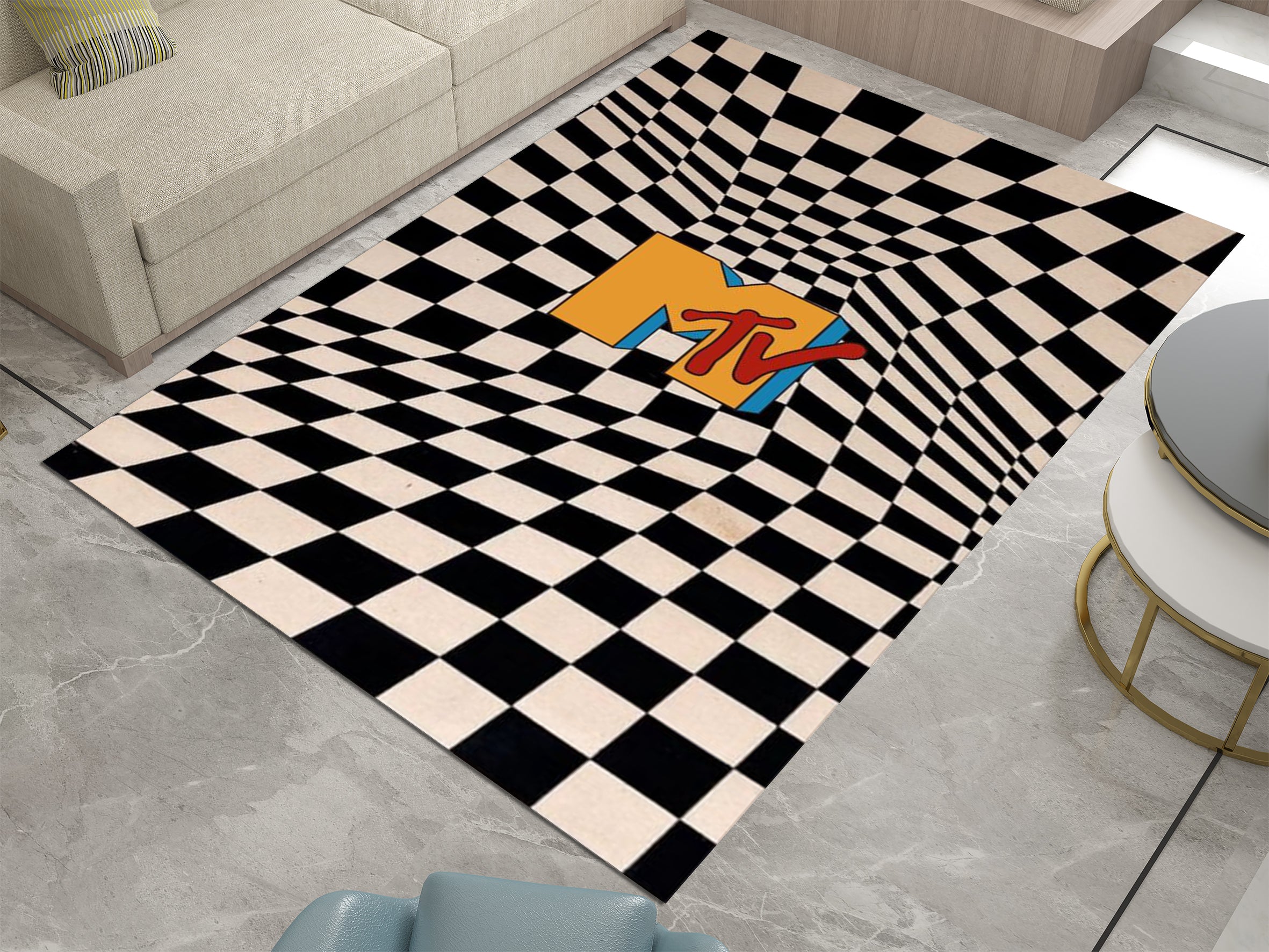 MTV Music Rug - Retro Music Television-Inspired Design Carpet, Studio Rug