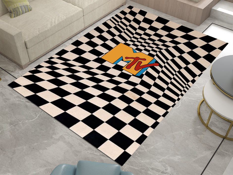 MTV Music Rug - Retro Music Television-Inspired Design Carpet, Studio Rug