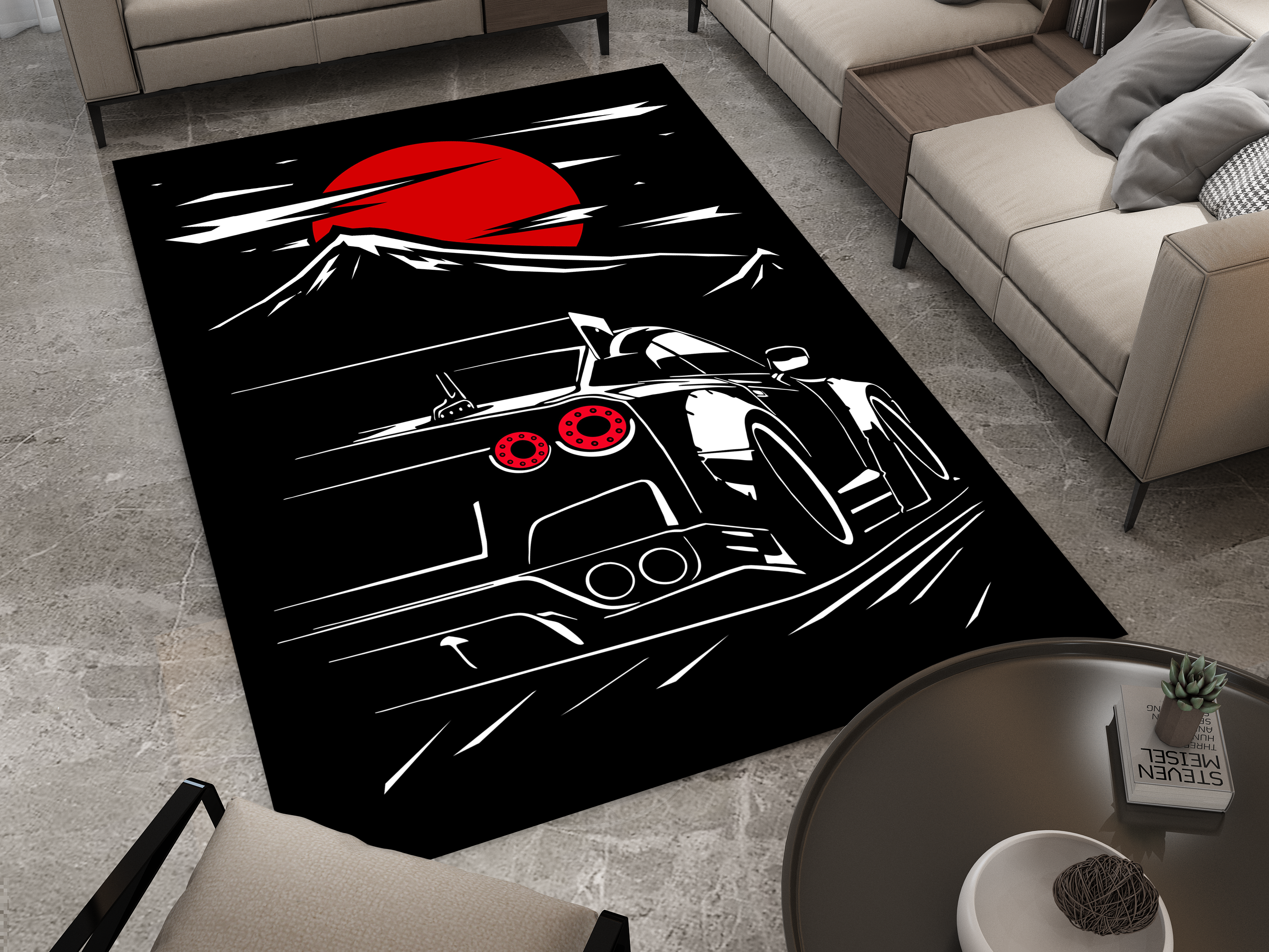 Nissan GTR Car Rug, Racing Inspired Carpet, Garage Rug