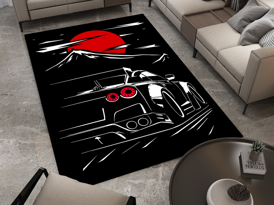 Nissan GTR Car Rug, Racing Inspired Carpet, Garage Rug