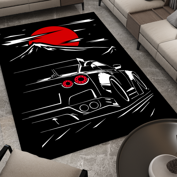 Nissan GTR Car Rug, Racing Inspired Carpet, Garage Rug