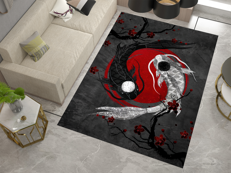 Yin Yang Koi Rug, Asian Decoration Carpet, Cozy Rug
