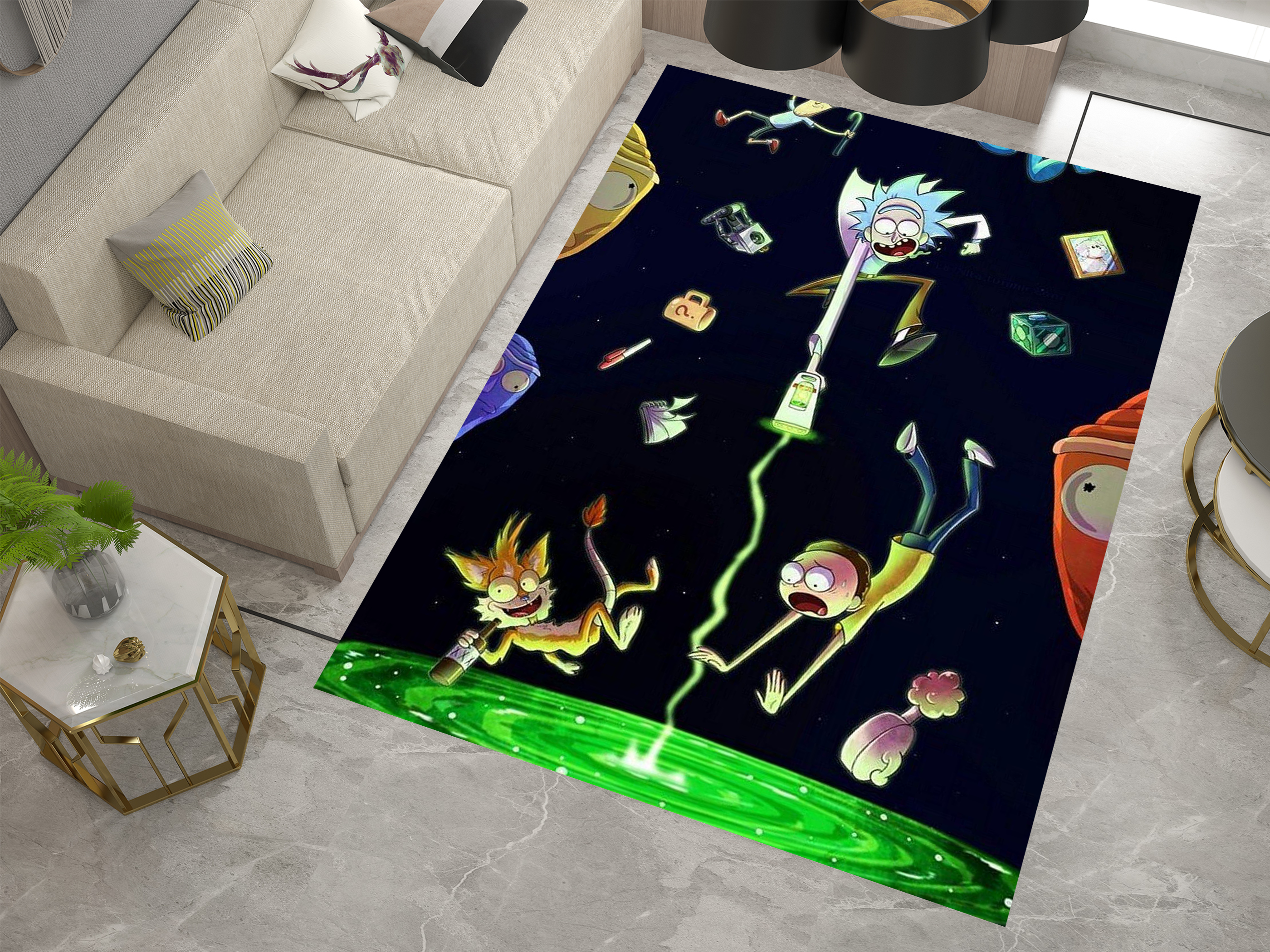 Rick and Morty Rug, Cartoon-Inspired Carpet, Portal Rick Rug, Geek Gift