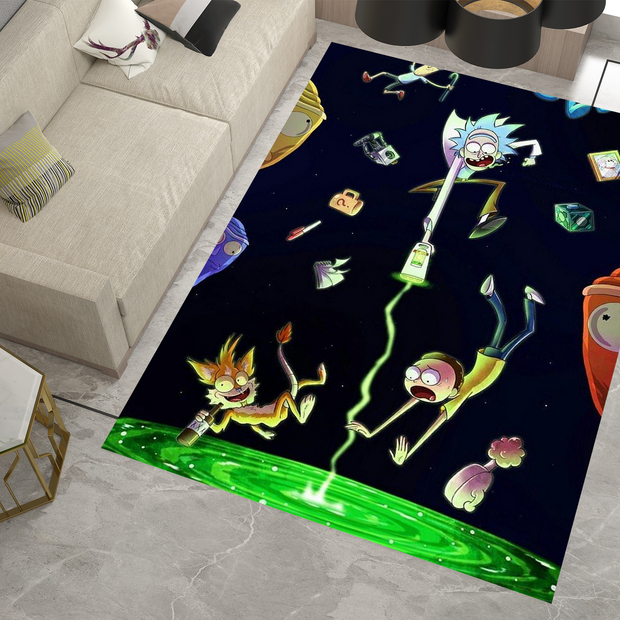 Rick and Morty Rug, Cartoon-Inspired Carpet, Portal Rick Rug, Geek Gift