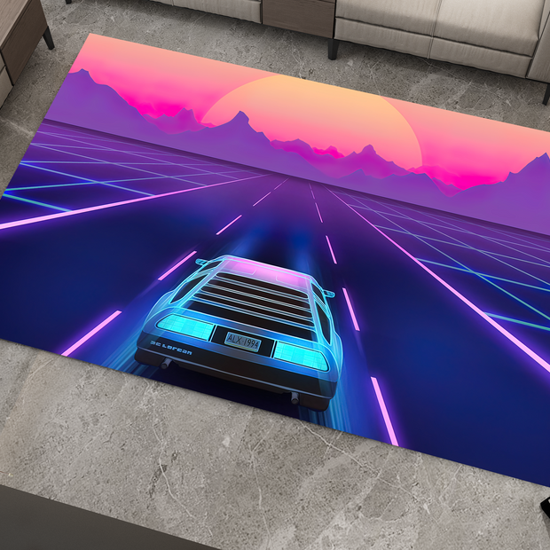 Cyberpunk Car Rug, Futuristic Racing Inspired Carpet, Garage Rug, Gamer Decoration