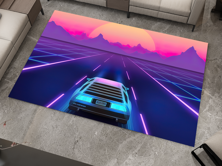 Cyberpunk Car Rug, Futuristic Racing Inspired Carpet, Garage Rug, Gamer Decoration