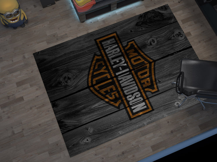 Harley-Davidson Road Custom Rug – Biker-Inspired Garage Decor for Motorcycle Enthusiasts, Motorcycle Carpet
