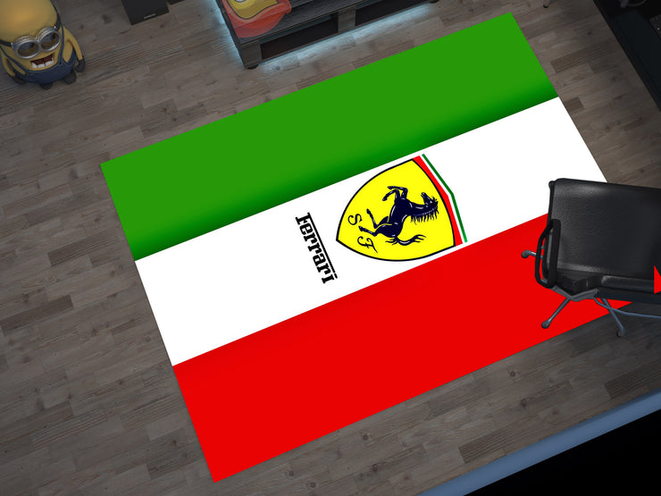 Ferrari Carbon Car Rug, Racing Inspired Italian Carpet, Garage Rug, Ferrari Decoration