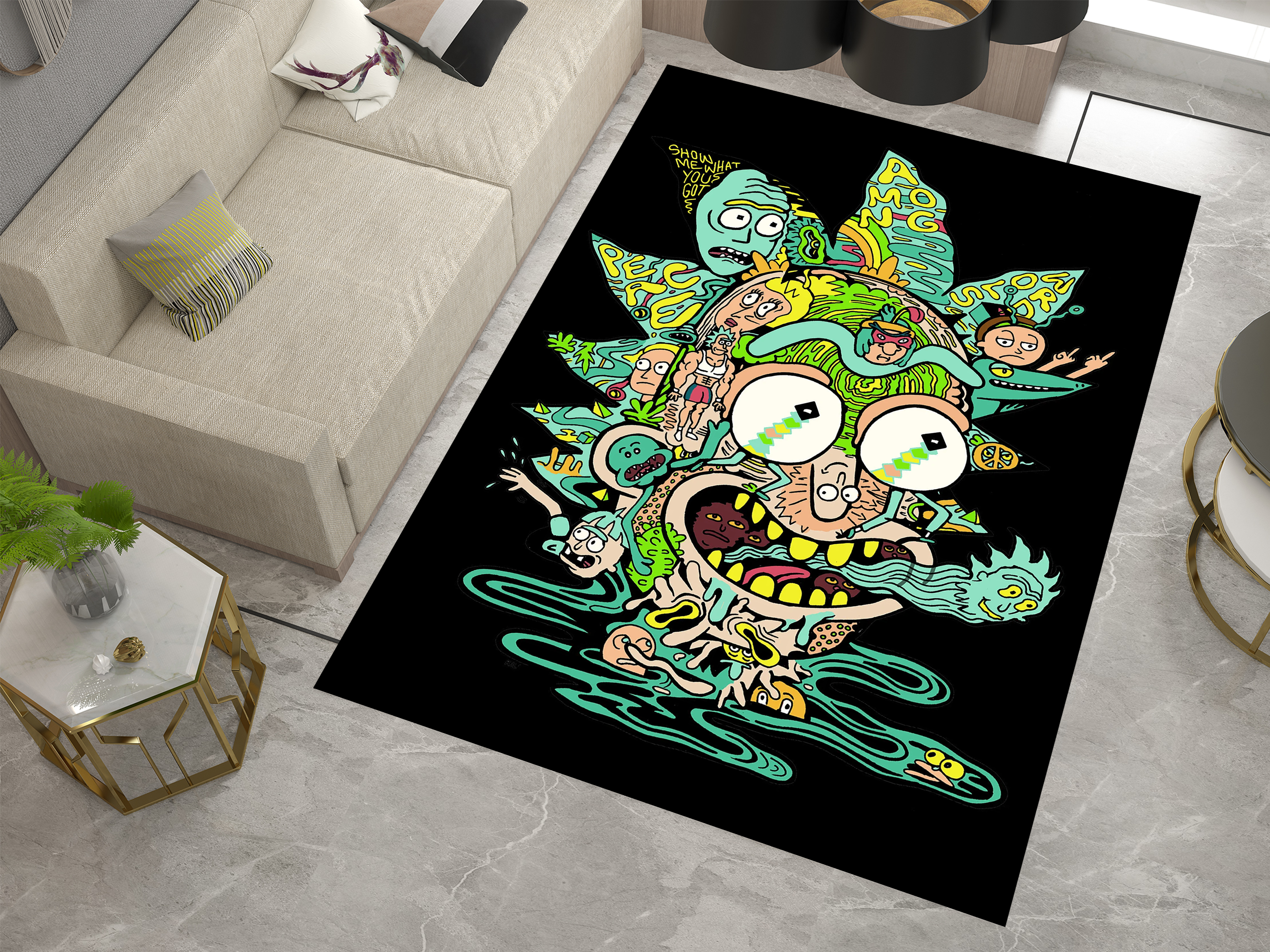 Rick and Morty Rug, Cartoon-Inspired Carpet, Portal Rick Rug, Geek Gift