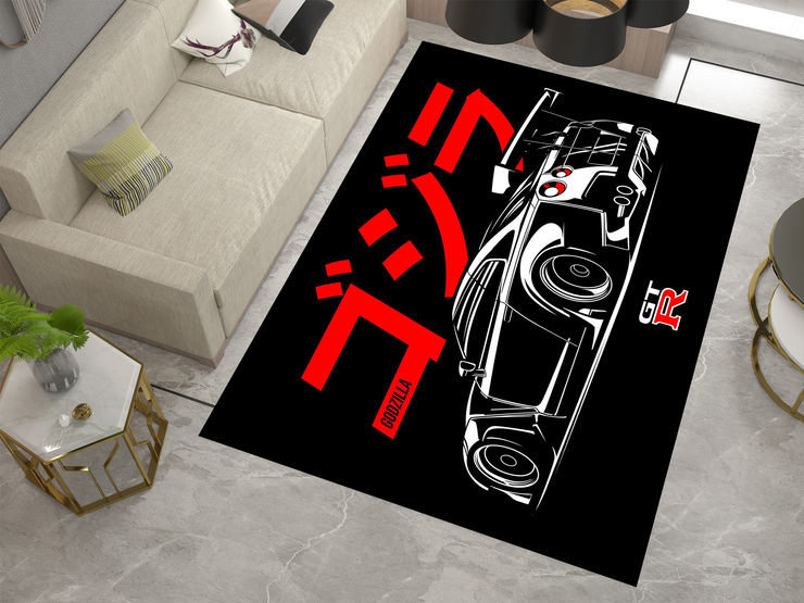 Nissan GTR Car Rug, Racing Inspired Carpet, Garage Rug