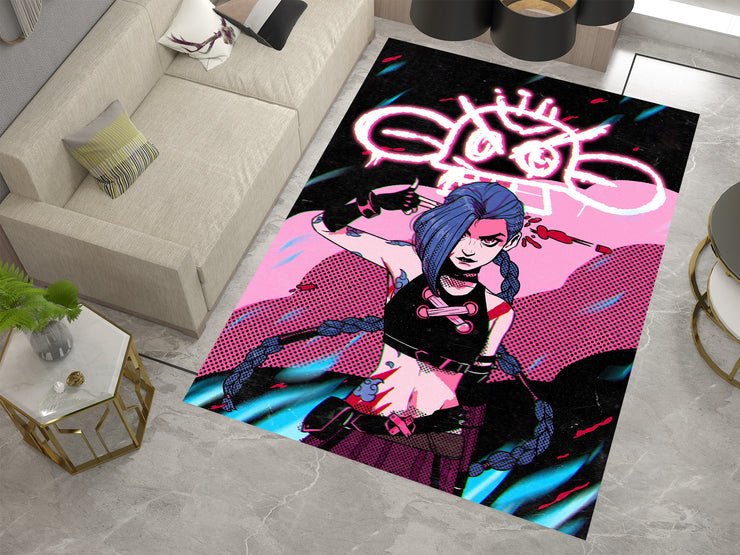Arcane Jinx Rug, League of Legends Carpet, Gamer Rug Decoration
