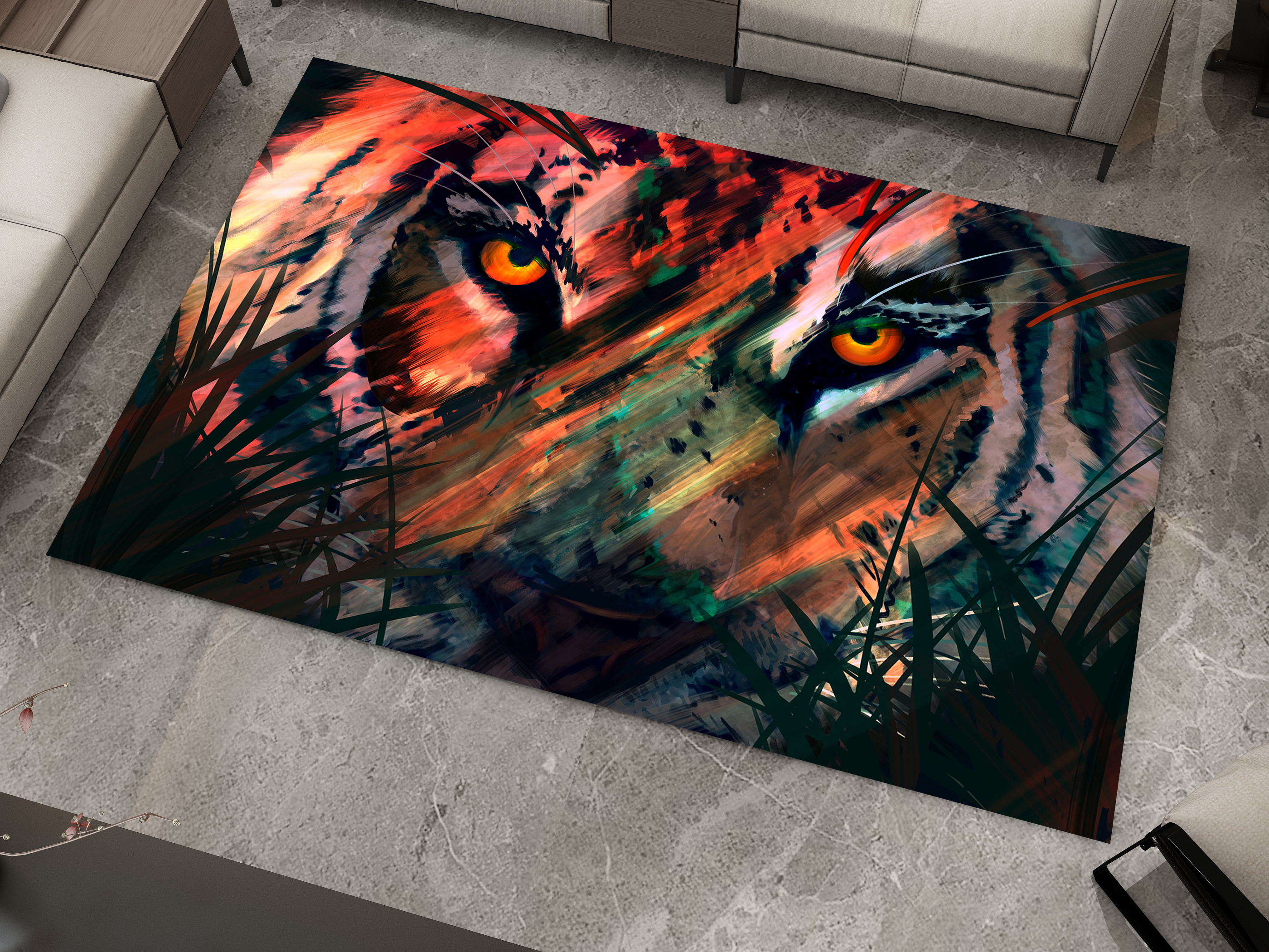 Eye of the Tiger Rug, Vivid Tiger Eyes Carpet, Wild Animal Art, Survivor Jungle-Inspired Carpet