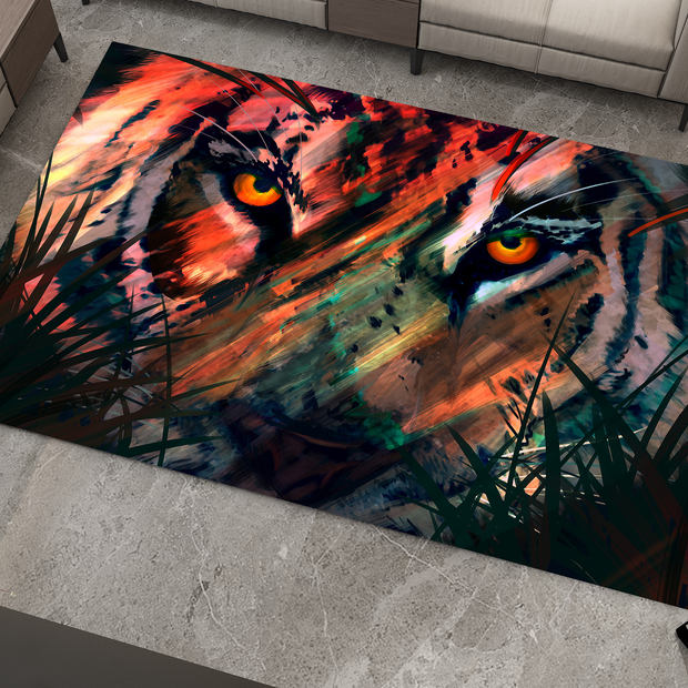 Eye of the Tiger Rug, Vivid Tiger Eyes Carpet, Wild Animal Art, Survivor Jungle-Inspired Carpet