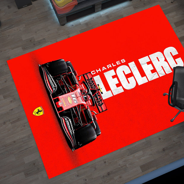 Race Car F1 Custom Rug – Charles Leclerc Formula 1 Icon Room Decor for Racing Fans, Garage Carpet
