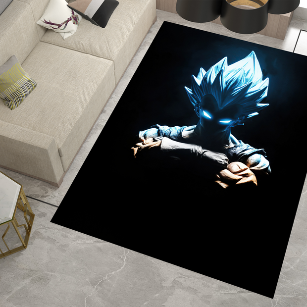 Super Saiyan Blue Goku Silhouette Rug, Dragon Ball Z Rug, Anime Glow-Inspired Carpet