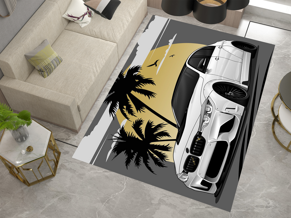 BMW Car Rug, Racing Inspired Carpet, Garage Rug
