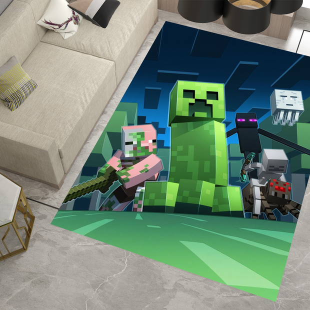 Minecraft Mob Mayhem Custom Rug – Perfect for Gamers and Fans, Gamer Carpet
