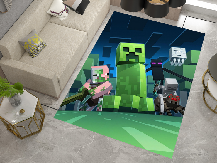 Minecraft Mob Mayhem Custom Rug – Perfect for Gamers and Fans, Gamer Carpet