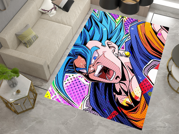 Super Saiyan Blue Goku Rug, Dragon Ball Z Rug, Anime Pop Art Carpet
