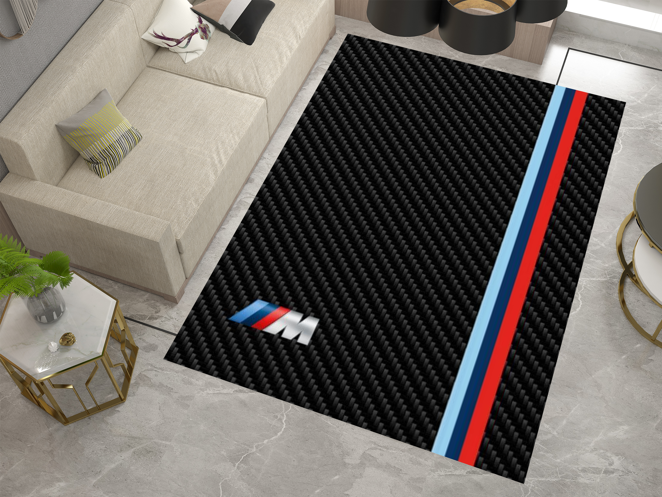 BMW Car Rug, Racing Inspired Carpet, Garage Rug