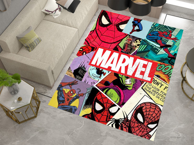 Spiderman Spidey Face Rug, Cartoon-Inspired Carpet, Marvel Spiderman Rug, Geek Gift