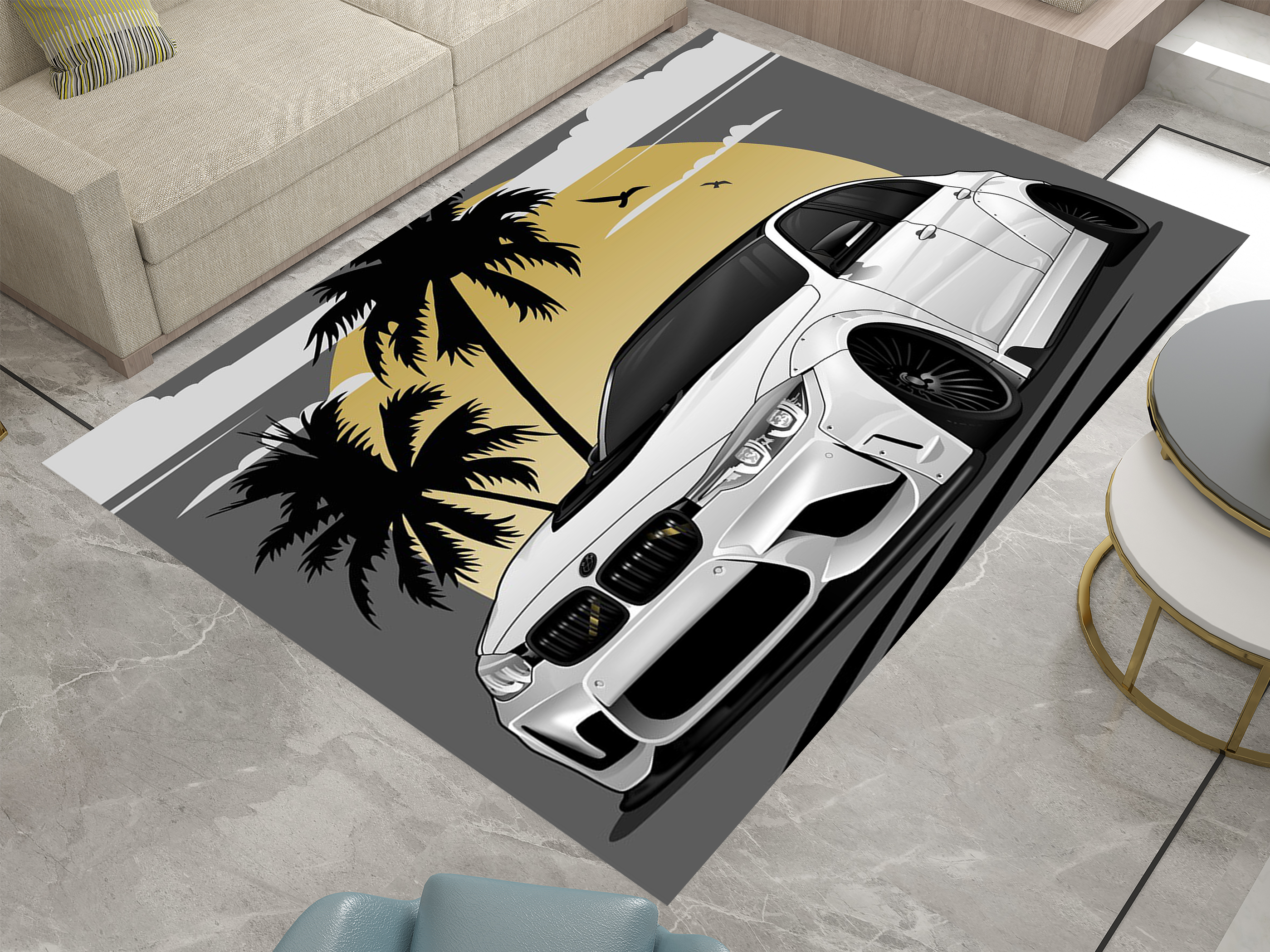 BMW Car Rug, Racing Inspired Carpet, Garage Rug