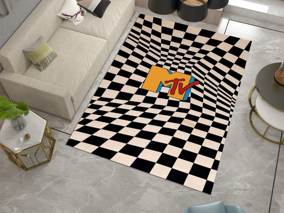 MTV Music Rug - Retro Music Television-Inspired Design Carpet, Studio Rug