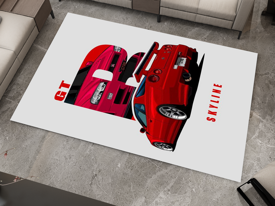 Nissan Skyline GTR Car Rug, Racing Inspired Carpet, Garage Rug