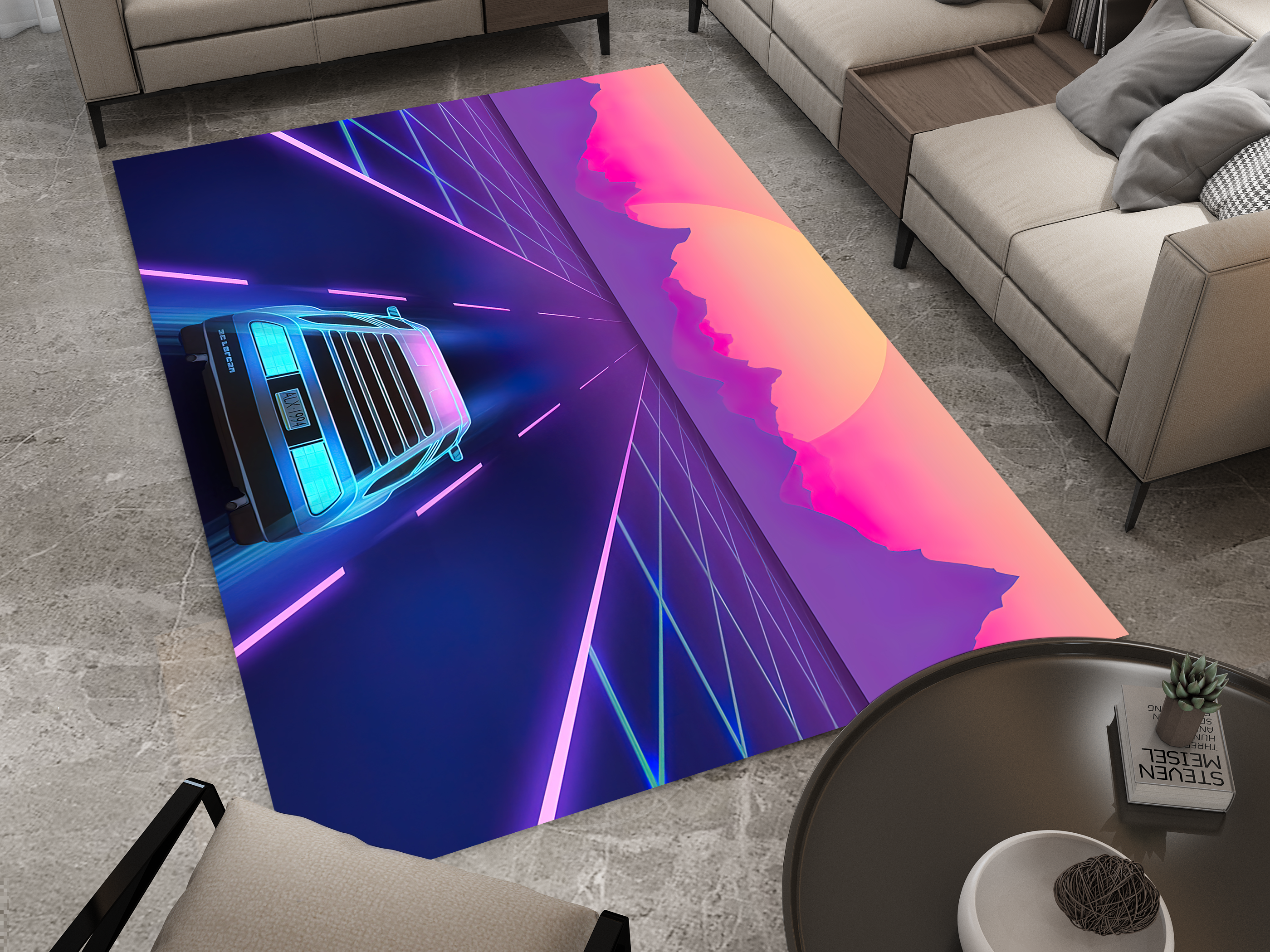 Cyberpunk Car Rug, Futuristic Racing Inspired Carpet, Garage Rug, Gamer Decoration